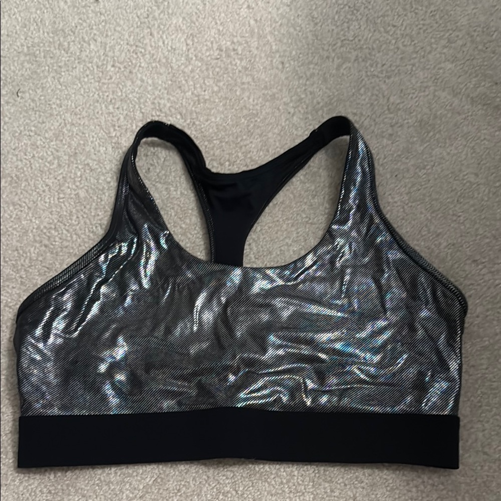 Silver and Black Women's Sports Bra